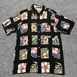 Ron‎ Chereskin Mens Button Up Shirt M Black Floral Block Hawaiian Short Sleeve